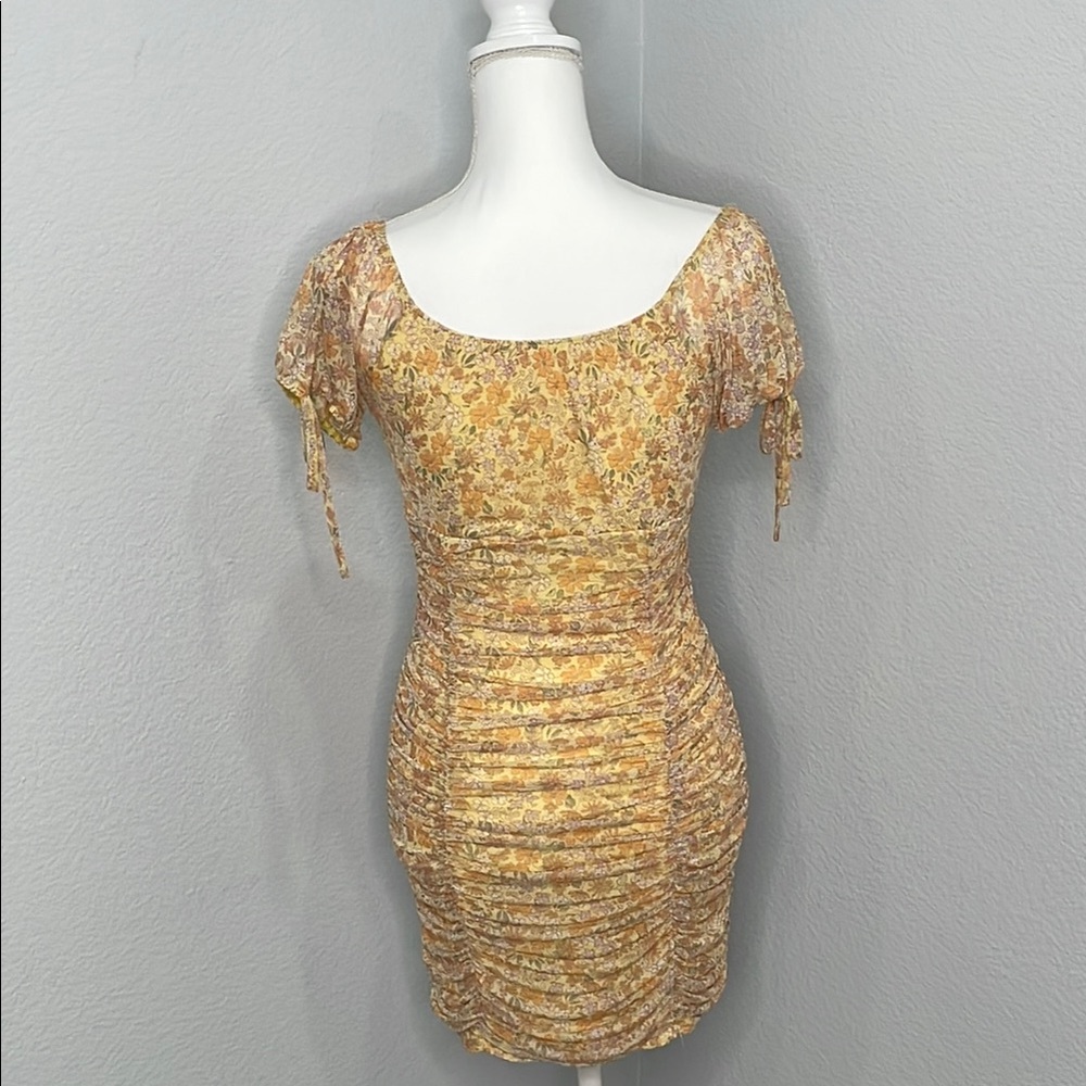 N.Y.L.A. Gold Ruched Bodycon Mini Dress - Picture 2 of 3